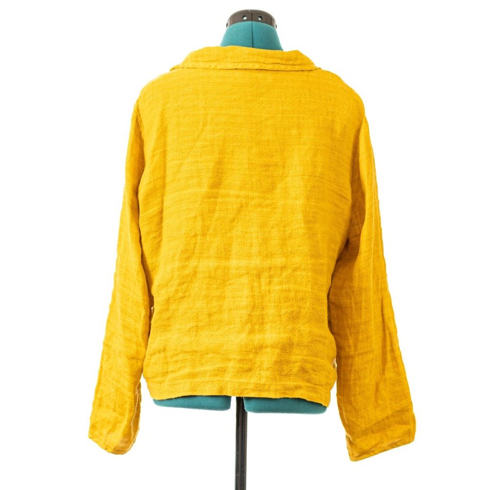 Flax Linen Jacket Shacket Yellow Lightweight Bright Women's Small Lagenlook Cott - Picture 2 of 3